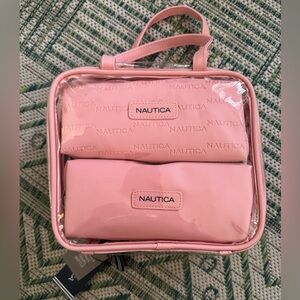 Nautica Pink Travel Cosmetic Bag Set with Bottle NWT Zipper Clear Plastic